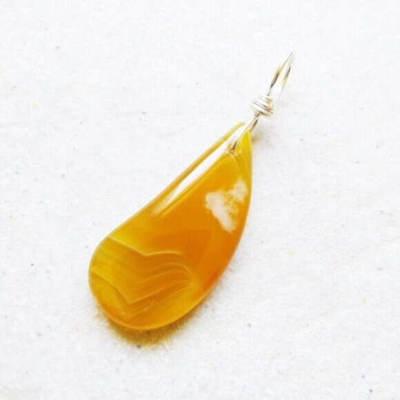 Honey Yellow & Tangerine! Banded Agate Teardrop Waterdrop Pendant - Picture 1 of 7